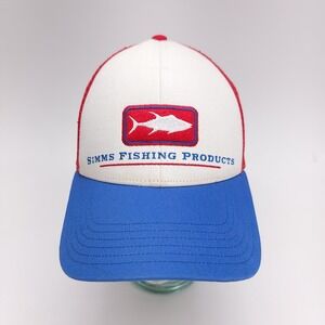 Simms Fishing Hat Tuna Icon Patch Trucker Cap Red White Blue Snapback
